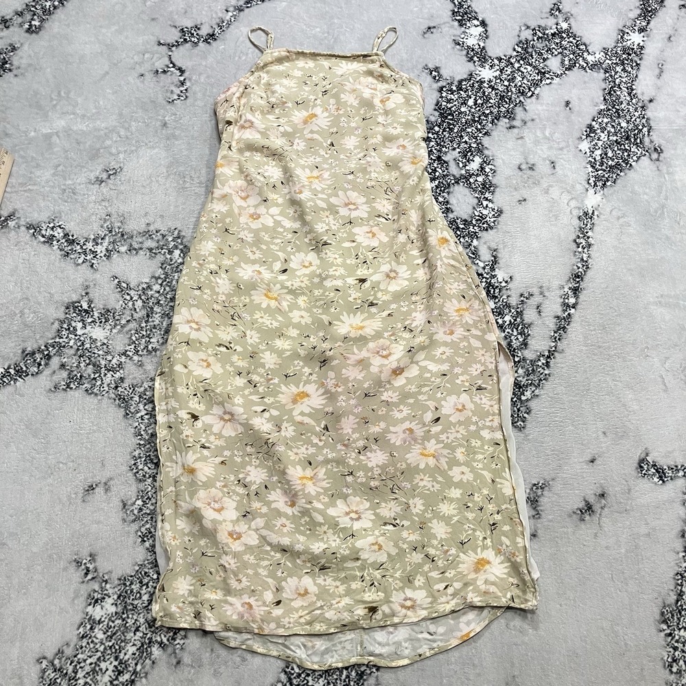 American Eagle Floral Slip Dress Sz M Sage Green Daisy Print Spaghetti Strap